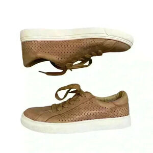 Lucky Brand Laurina Sneakers EUC Tan Leather Lace-up Tennis Shoes Size 7 37.5 EU